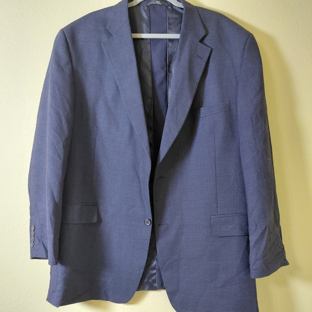 Haggar Mens Blazer Size 50L Tweed Wool Suit Sport‎ Jacket Blue 611017
